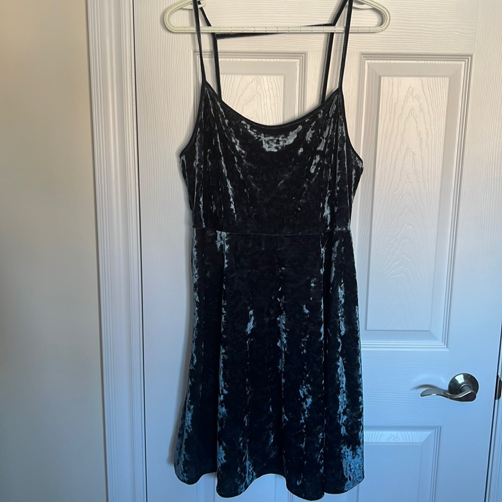 Dark Muted Teal Crushed Velvet Dress - Plus Size 2X